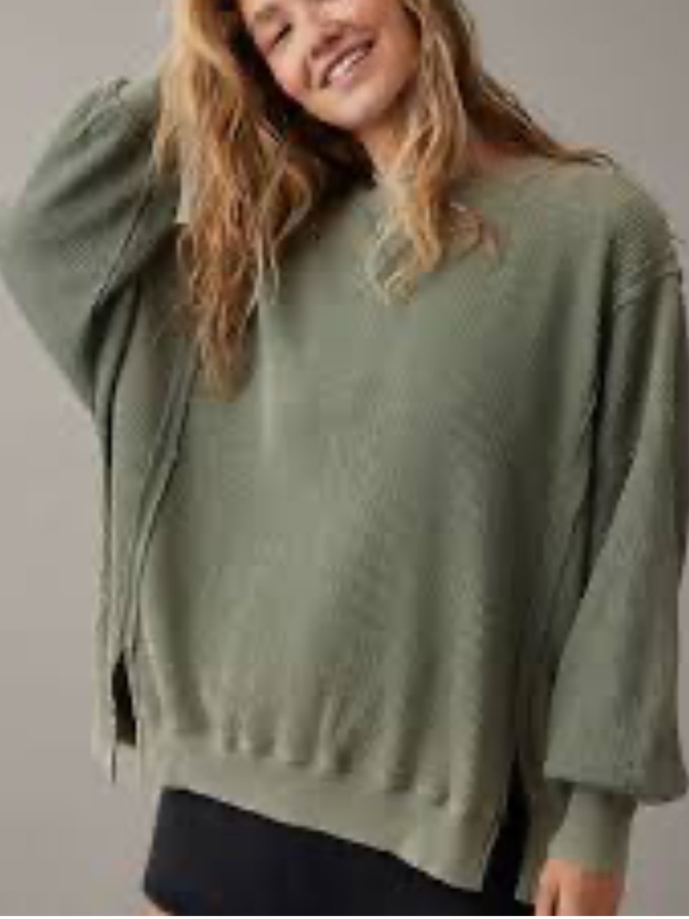 Aerie Big Chill Textured Crewneck Sweatshirt Sage Green Oversized Size Large